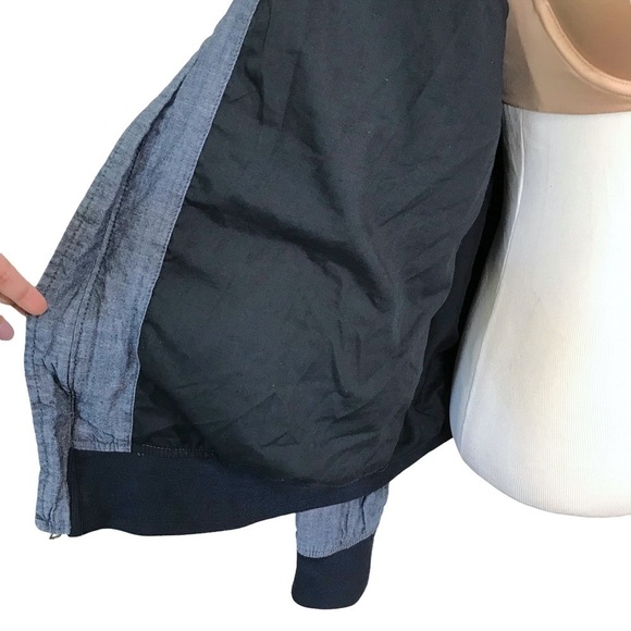 Old Navy Blue Chambray Varsity Bomber Jacket Size Medium - Picture 3 of 11